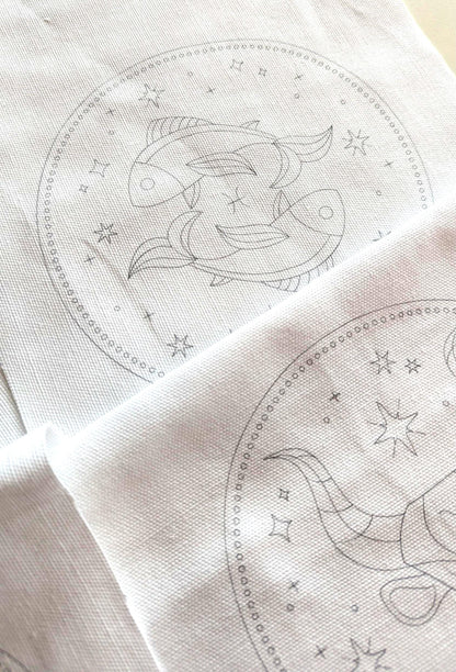 Astrological Zodiac Hand Embroidery Printed Fabric Panel