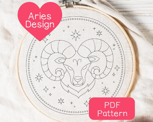 Aries Zodiac Embroidery Pattern: Celestial DIY Art (PDF Download, 3-8" Hoop Size)