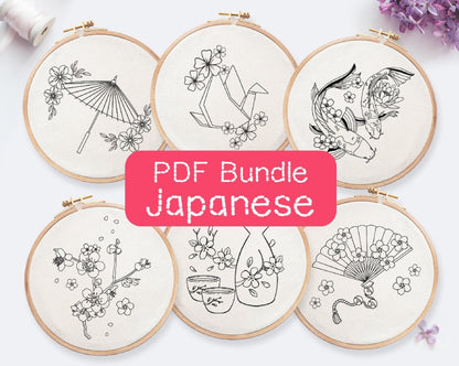 Japanese Hand Embroidery Bundle: 15 Designs (3-8" Hoop Size)