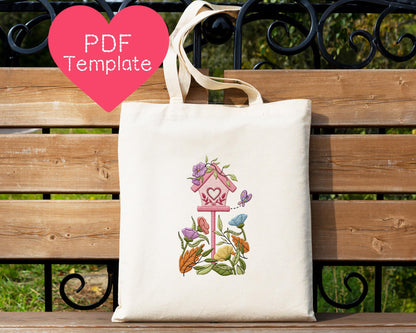 Floral Bird House Embroidery Pattern (3-8" Hoop Size)