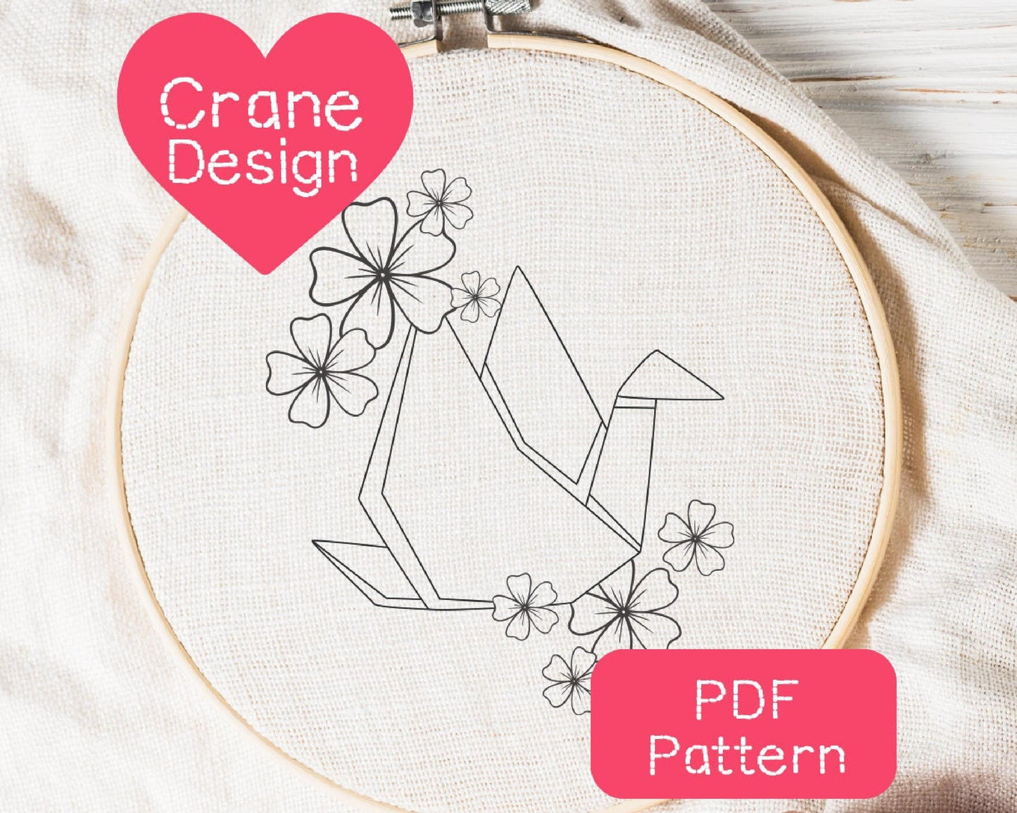 Japanese Origami Crane Embroidery Pattern