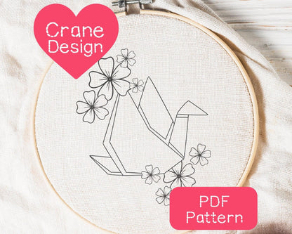Japanese Origami Crane Embroidery Pattern