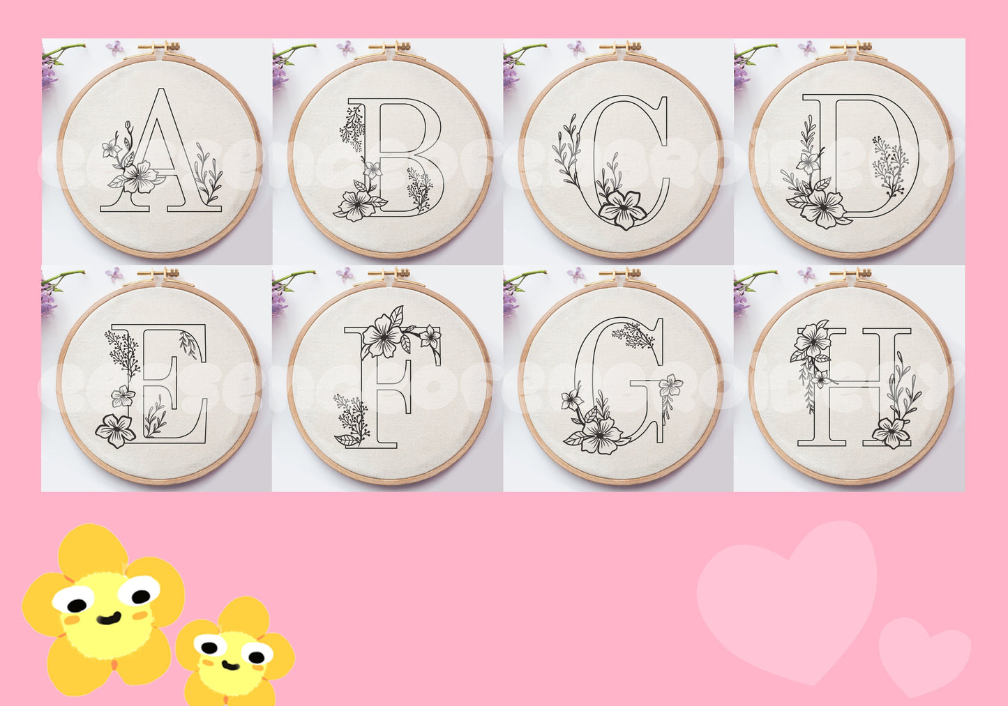 A-Z Floral Alphabet Embroidery Pattern Bundle