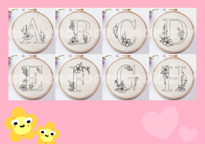A-Z Floral Alphabet Embroidery Pattern Bundle