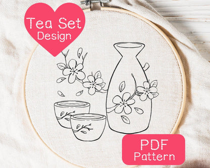 Japanese Tea Set Embroidery Pattern