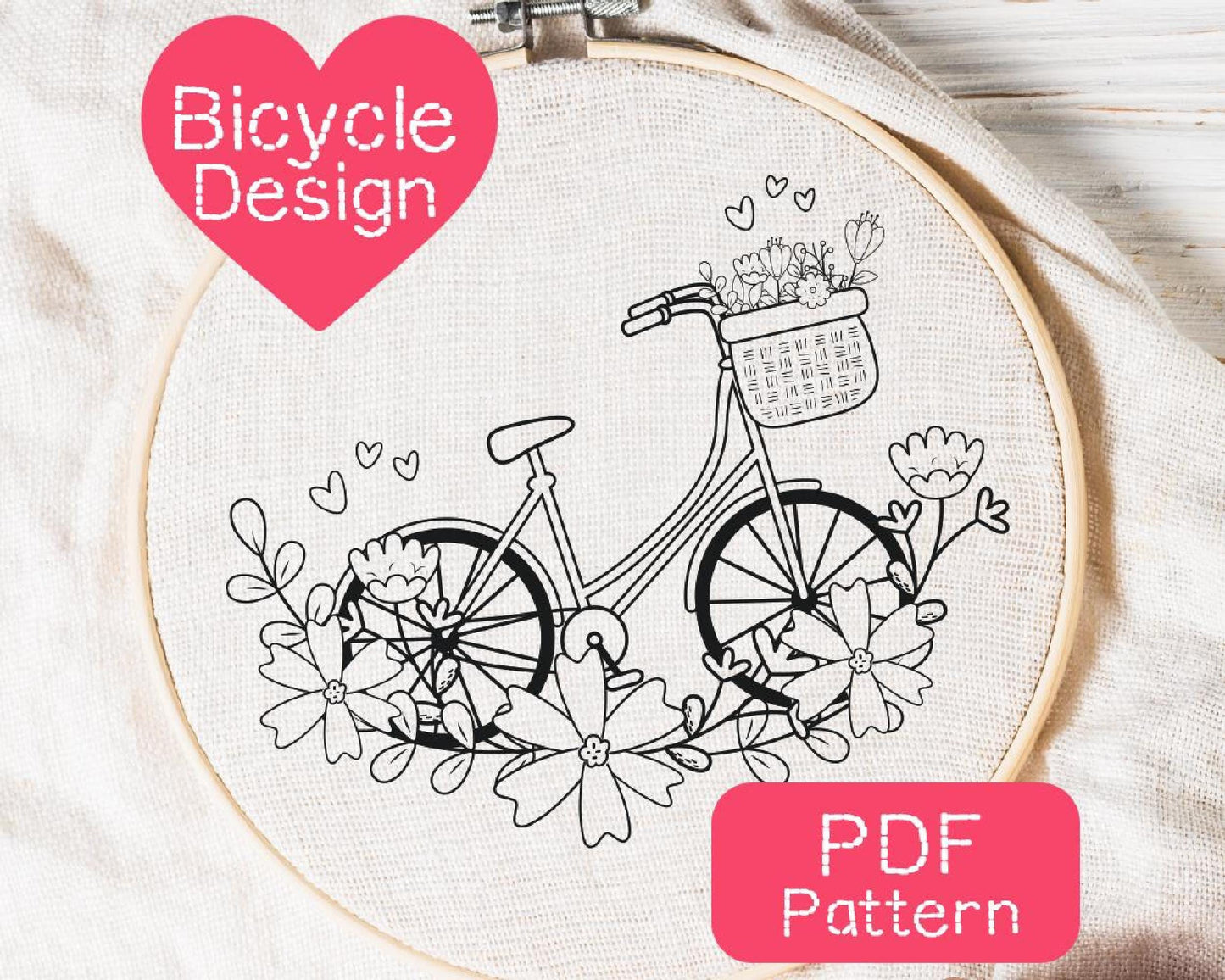Floral Bicycle Embroidery Pattern