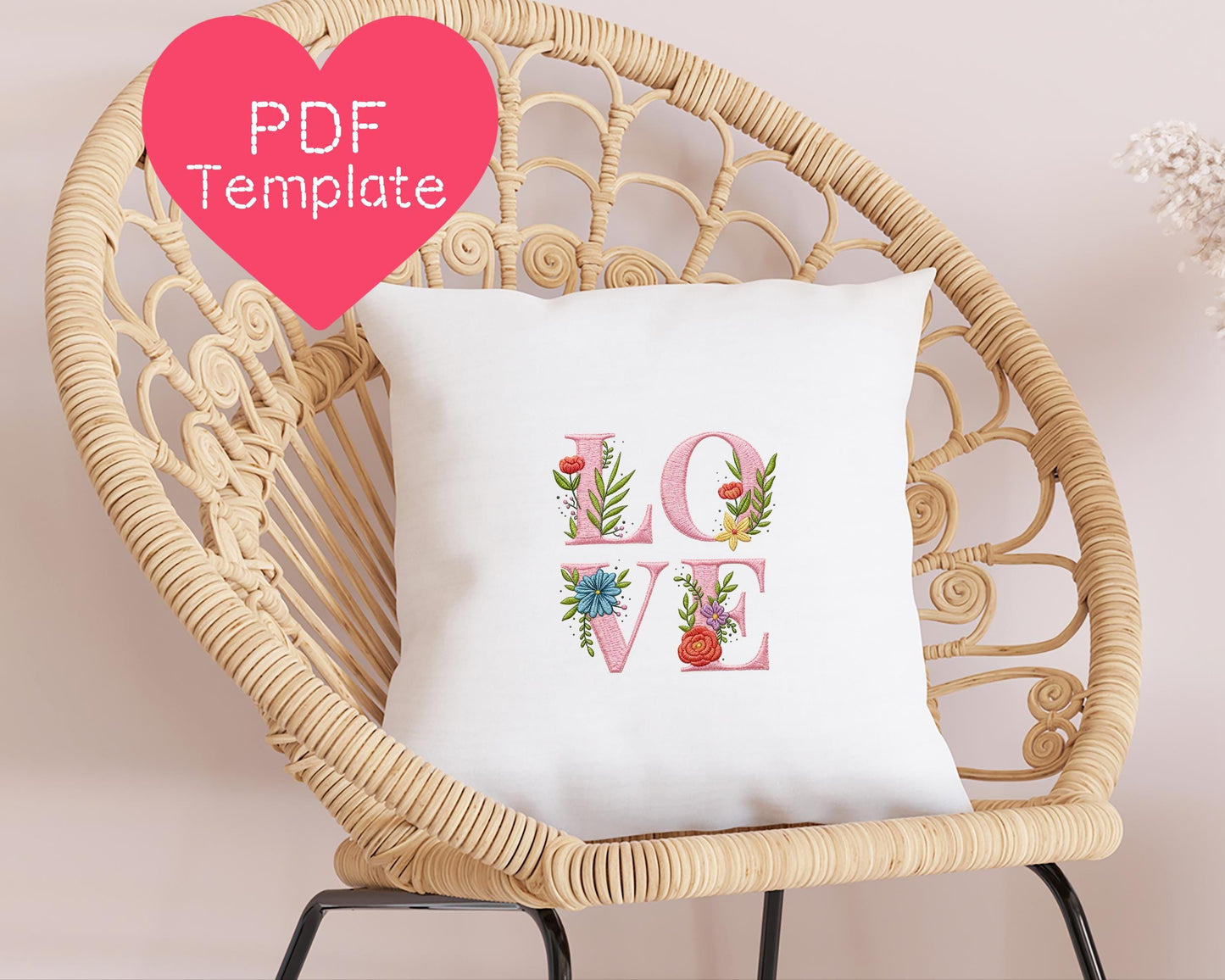 Love Floral Letters Embroidery Pattern (3-8" Hoop Size)