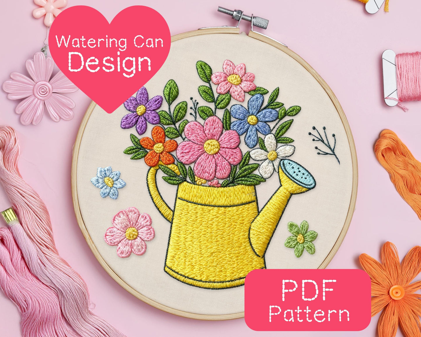 Watering Can Hand Embroidery Pattern
