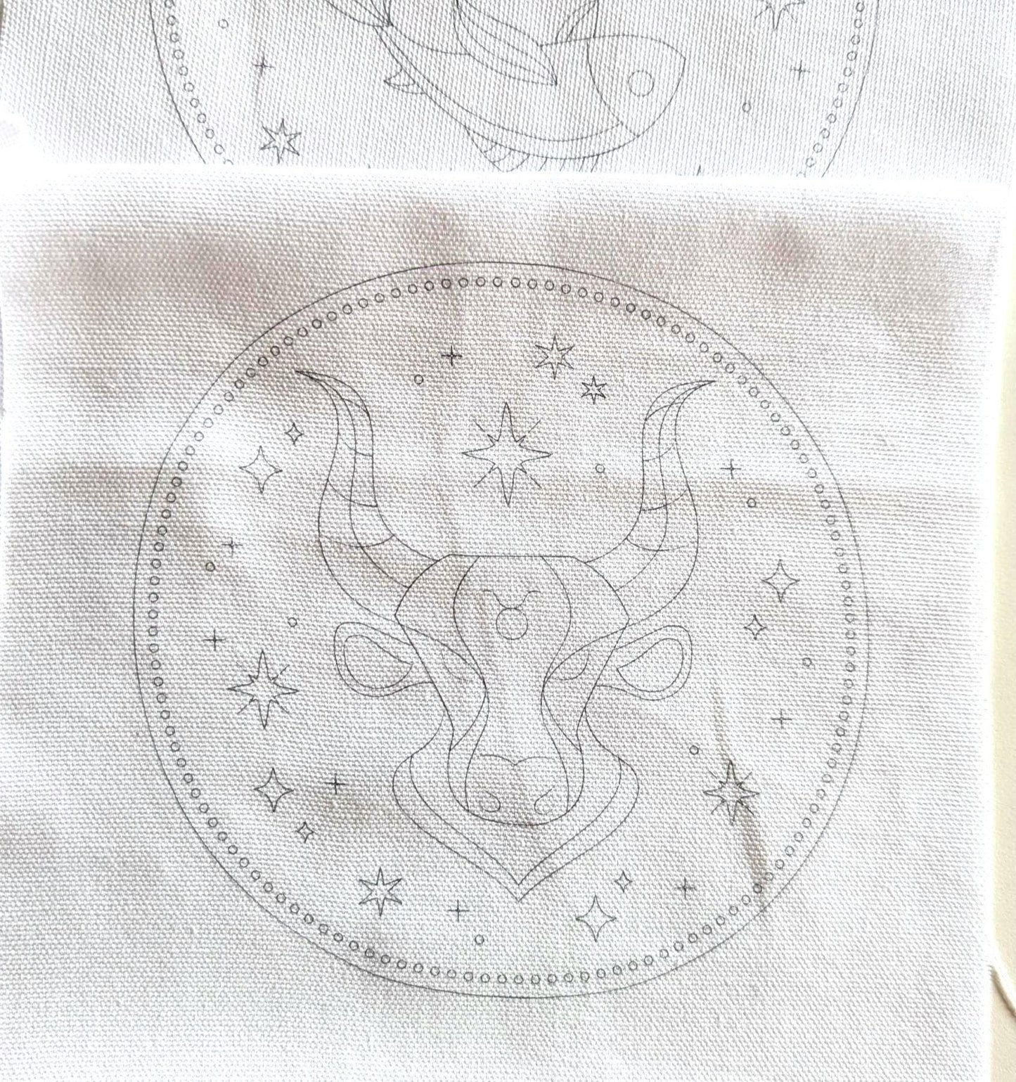 Astrological Zodiac Hand Embroidery Printed Fabric Panel