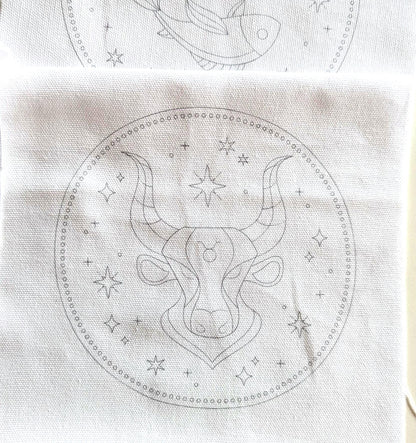 Astrological Zodiac Hand Embroidery Printed Fabric Panel