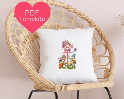 Floral Bird House Embroidery Pattern (3-8" Hoop Size)