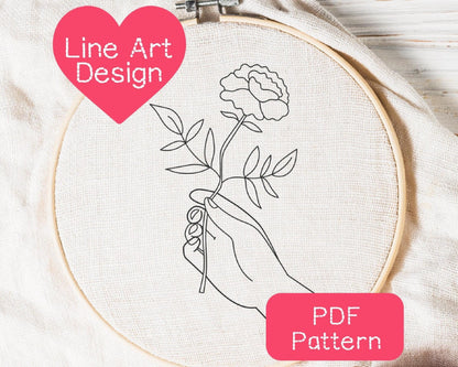 Floral Hand Line Art Embroidery Pattern