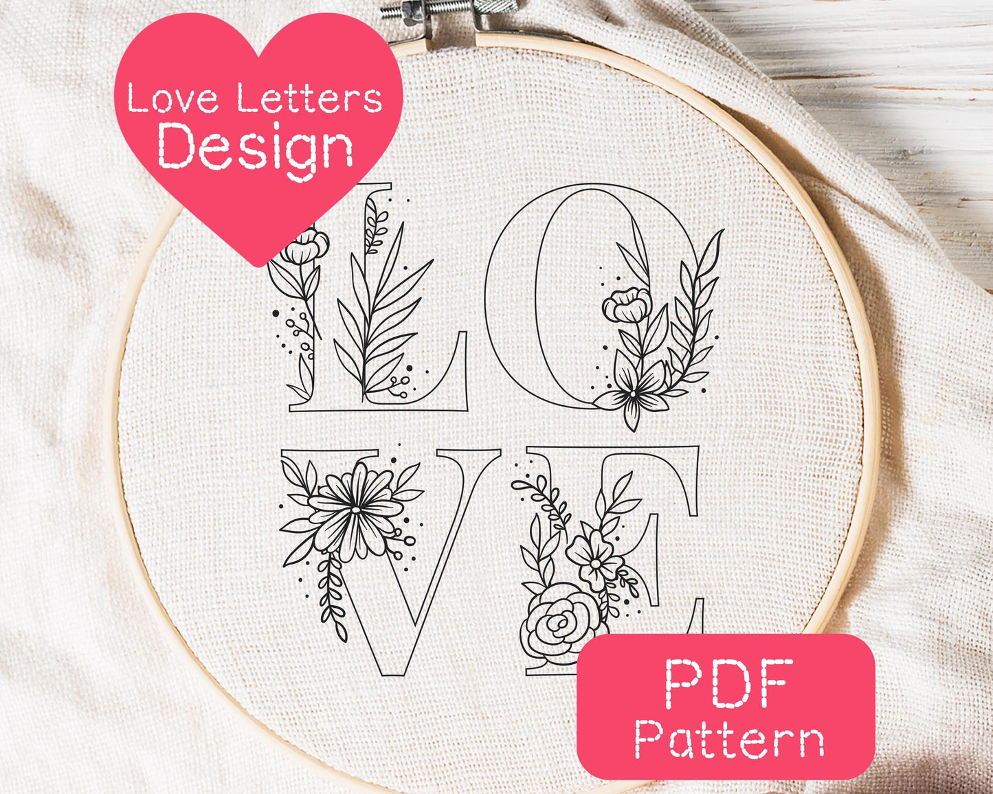 Love Floral Letters Embroidery Pattern (3-8" Hoop Size)