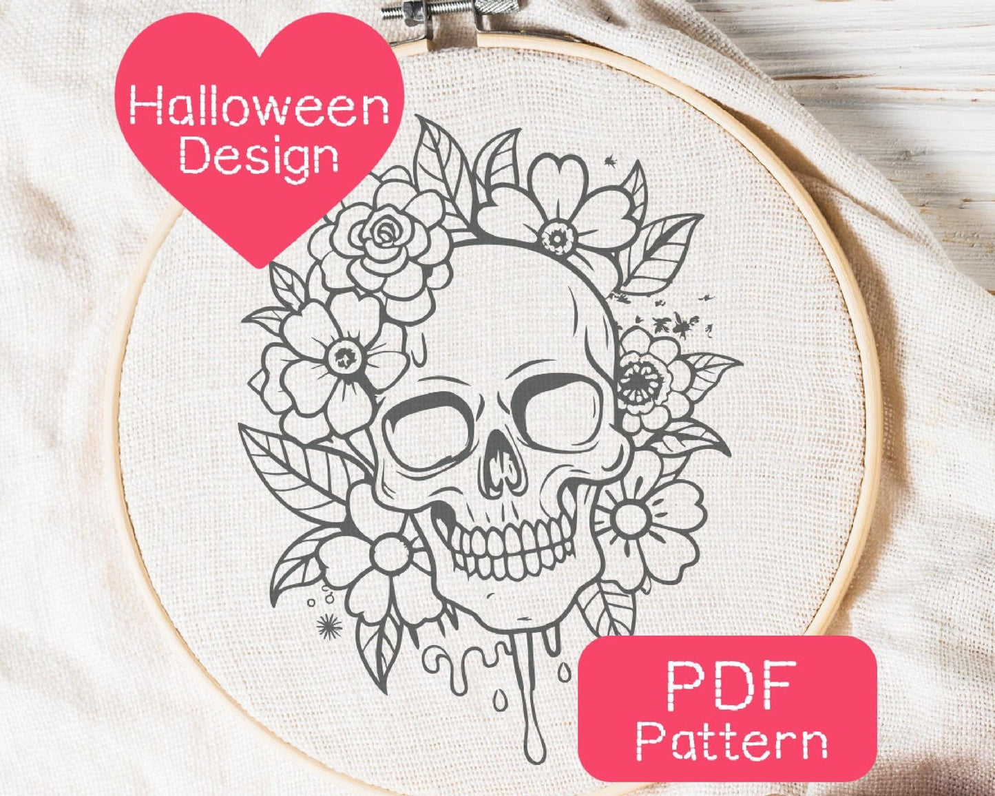 Floral Skull Embroidery Pattern