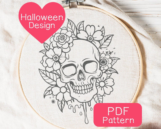 Floral Skull Embroidery Pattern: Mexican Inspired DIY Design (PDF Download, 3-8" Hoop Size)