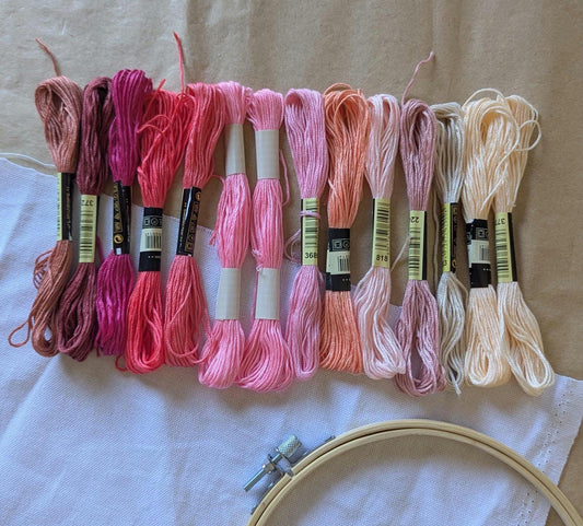 Pink Embroidery Floss Palette: 14 Polyester Thread Skeins