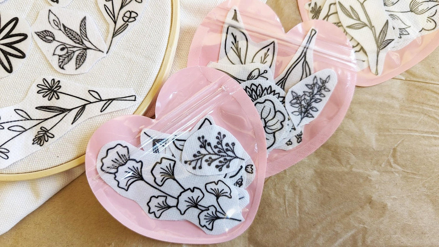 Floral Stick and Stitch Embroidery Stickers 9pk