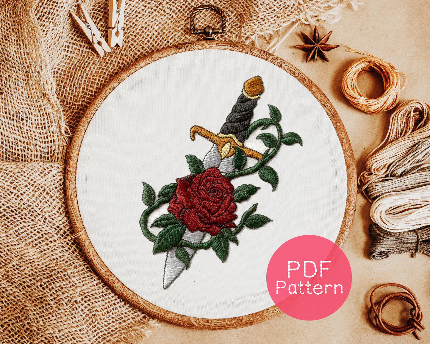 Stickmuster Rose Dagger
