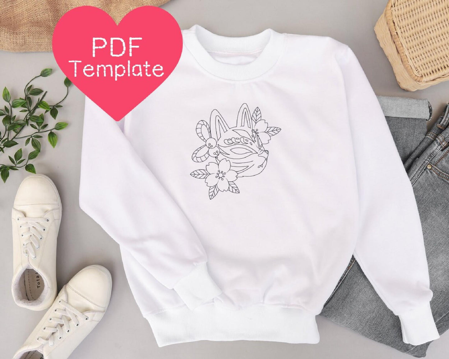 Japanese Kitsune Mask Embroidery Pattern