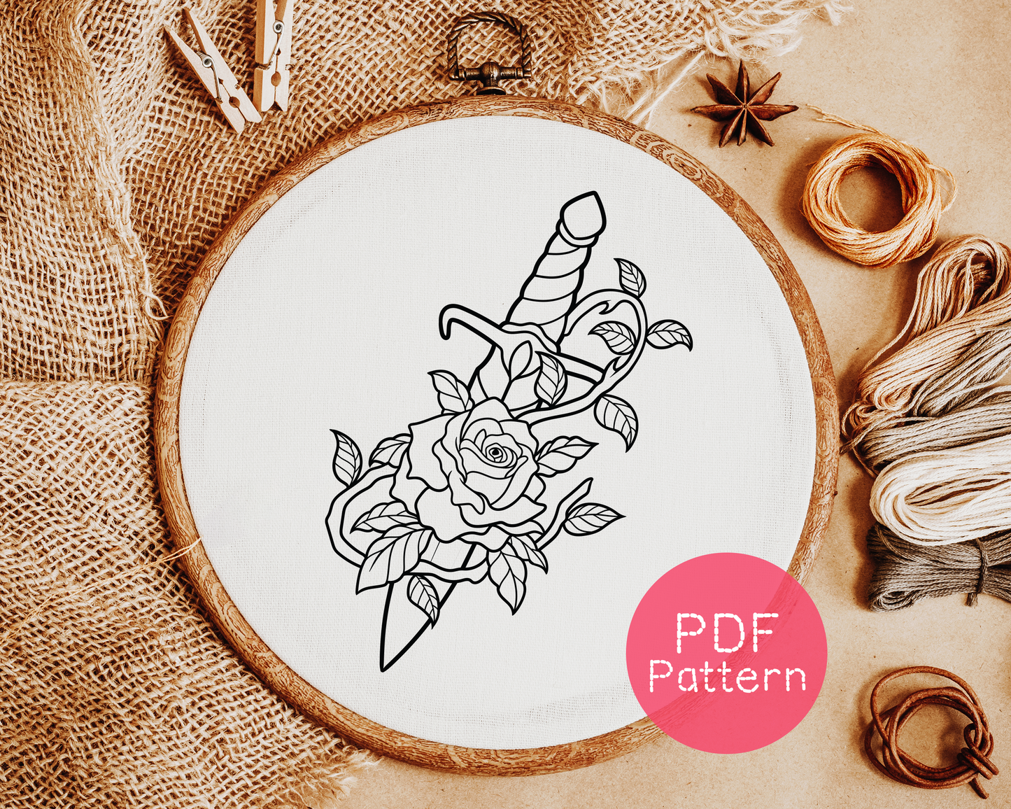 Stickmuster Rose Dagger