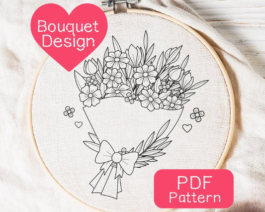Wildflower Bouquet Embroidery Pattern: Beginner Floral Design (PDF Download, 3-8" Hoop Size)