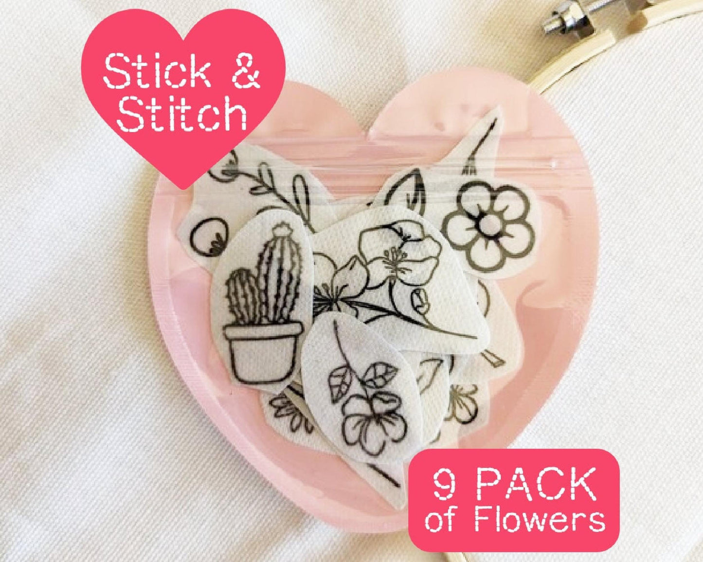 Floral Stick and Stitch Embroidery Stickers 9pk