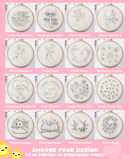 Pre-Printed Embroidery Fabric Panel: Beginner Hand Embroidery Design (PDF Pattern Included)