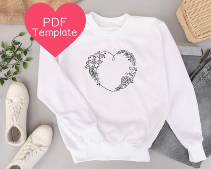 Flower Heart Embroidery Pattern