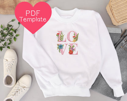 Love Floral Letters Embroidery Pattern (3-8" Hoop Size)