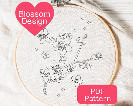 Japanese Cherry Blossom Embroidery Pattern (3-8" Hoop Size)