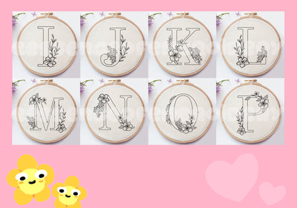 A-Z Floral Alphabet Embroidery Pattern Bundle