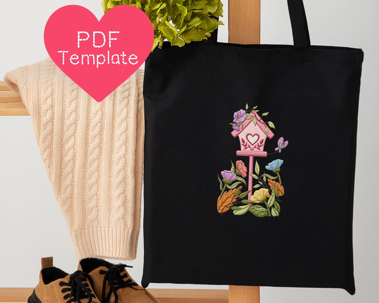 Floral Bird House Embroidery Pattern (3-8" Hoop Size)