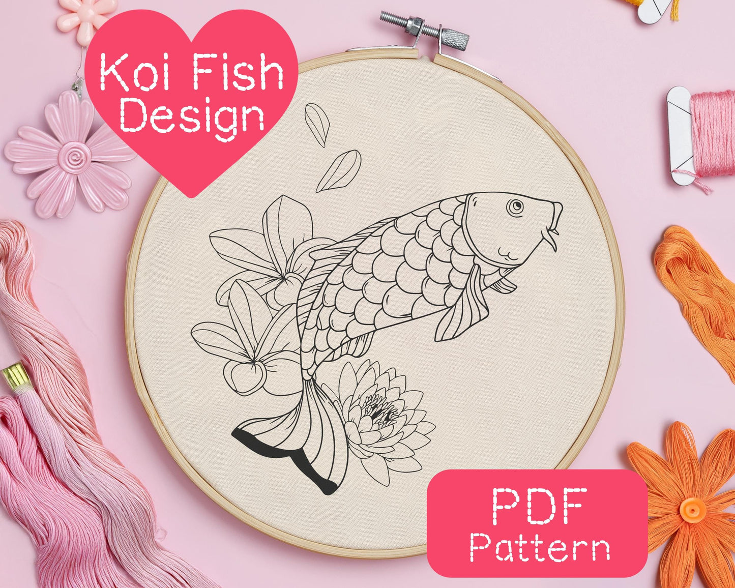 Japanese Koi Fish Embroidery Pattern