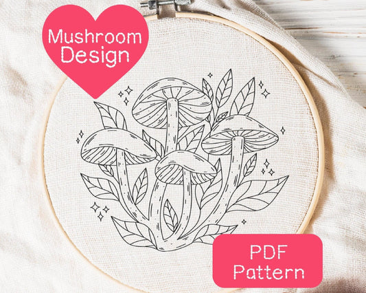 Leafy Mushrooms Embroidery Pattern