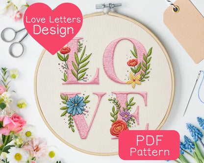 Love Floral Letters Embroidery Pattern (3-8" Hoop Size)