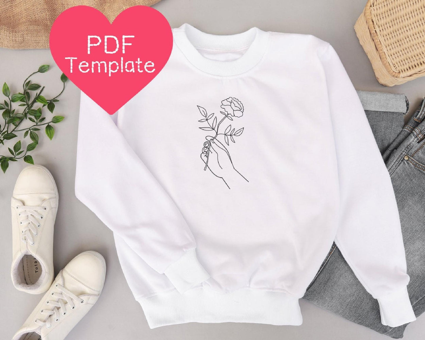 Floral Hand Line Art Embroidery Pattern