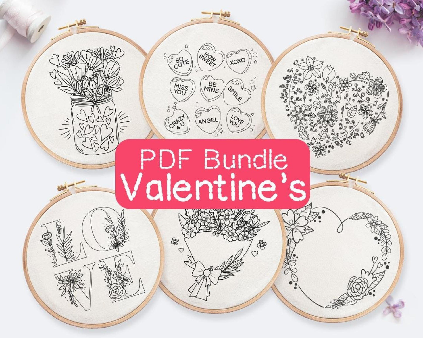 Valentine's Day Embroidery Pattern Bundle 10 Pack