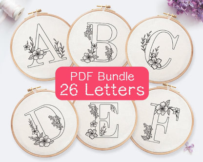 A-Z Floral Alphabet Embroidery Pattern Bundle