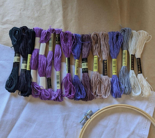 Deep Purple Embroidery Floss Set: 16 Skeins Dark Palette