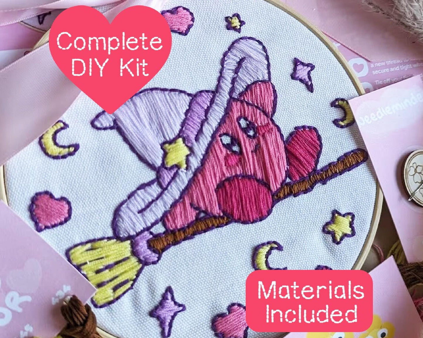 Wizard Kirby Hand Embroidery - Complete Starter Kit 7"