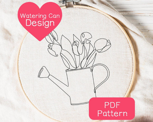Watering Can Line Art Embroidery Pattern