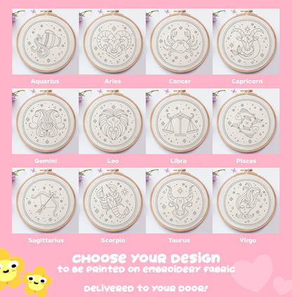 Astrological Zodiac Hand Embroidery Printed Fabric Panel