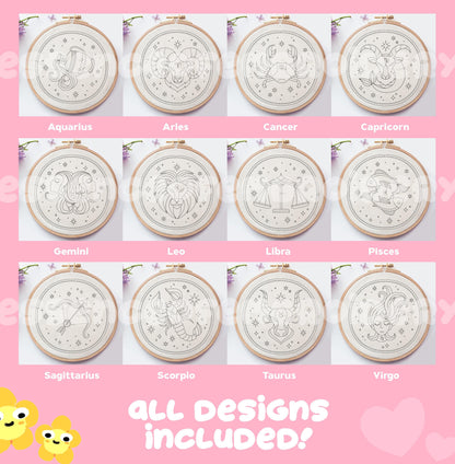 Astrological Zodiac Embroidery Pattern Bundle 12 Pack