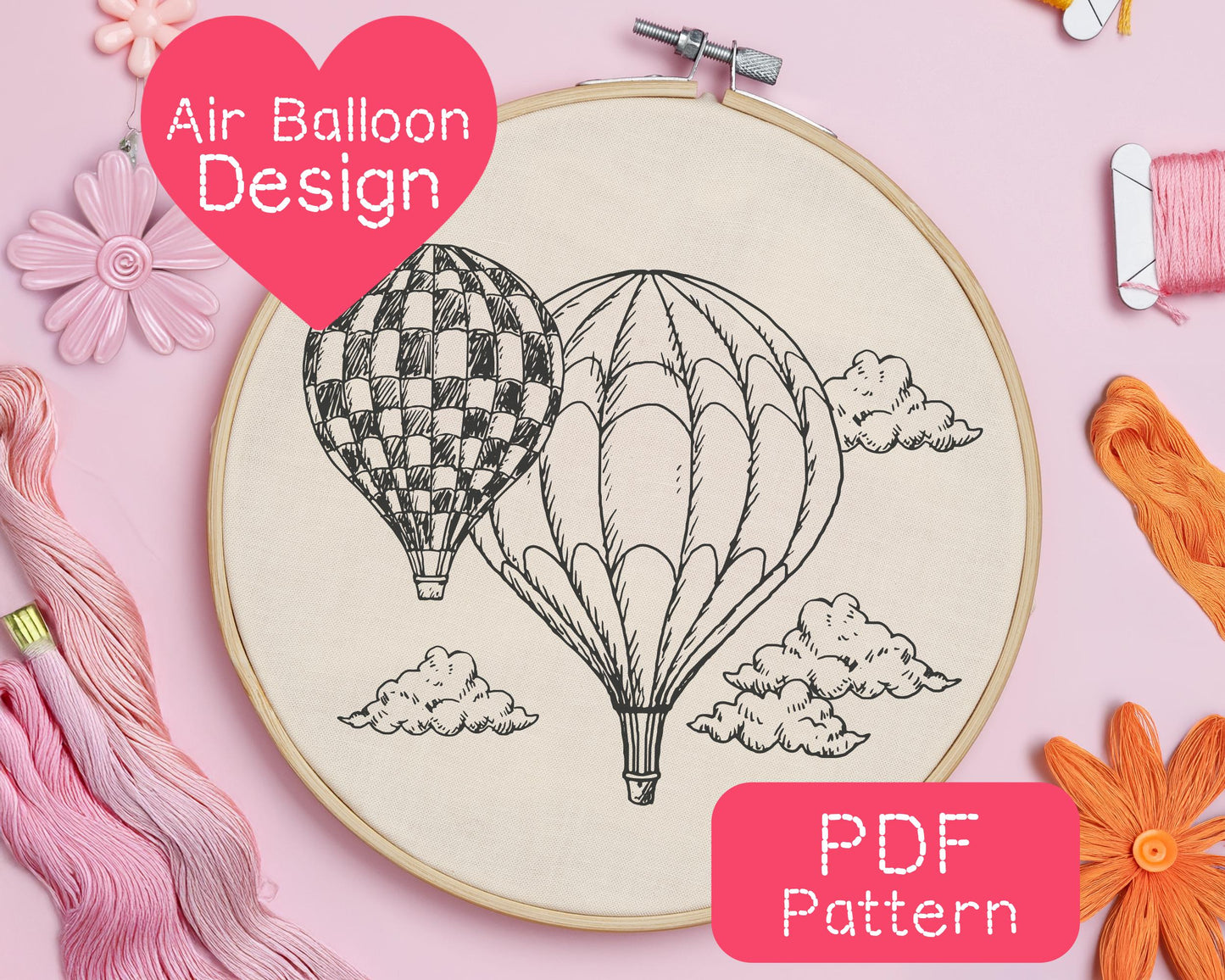 Hot Air Balloon Embroidery Pattern
