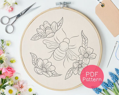 Stickmuster Biene und Blumen