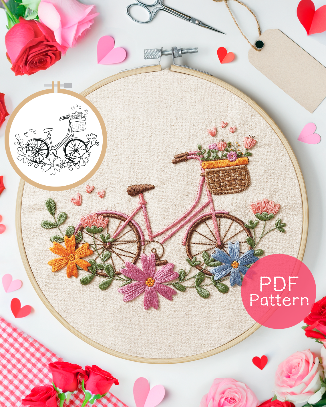 Floral Bicycle Embroidery Pattern