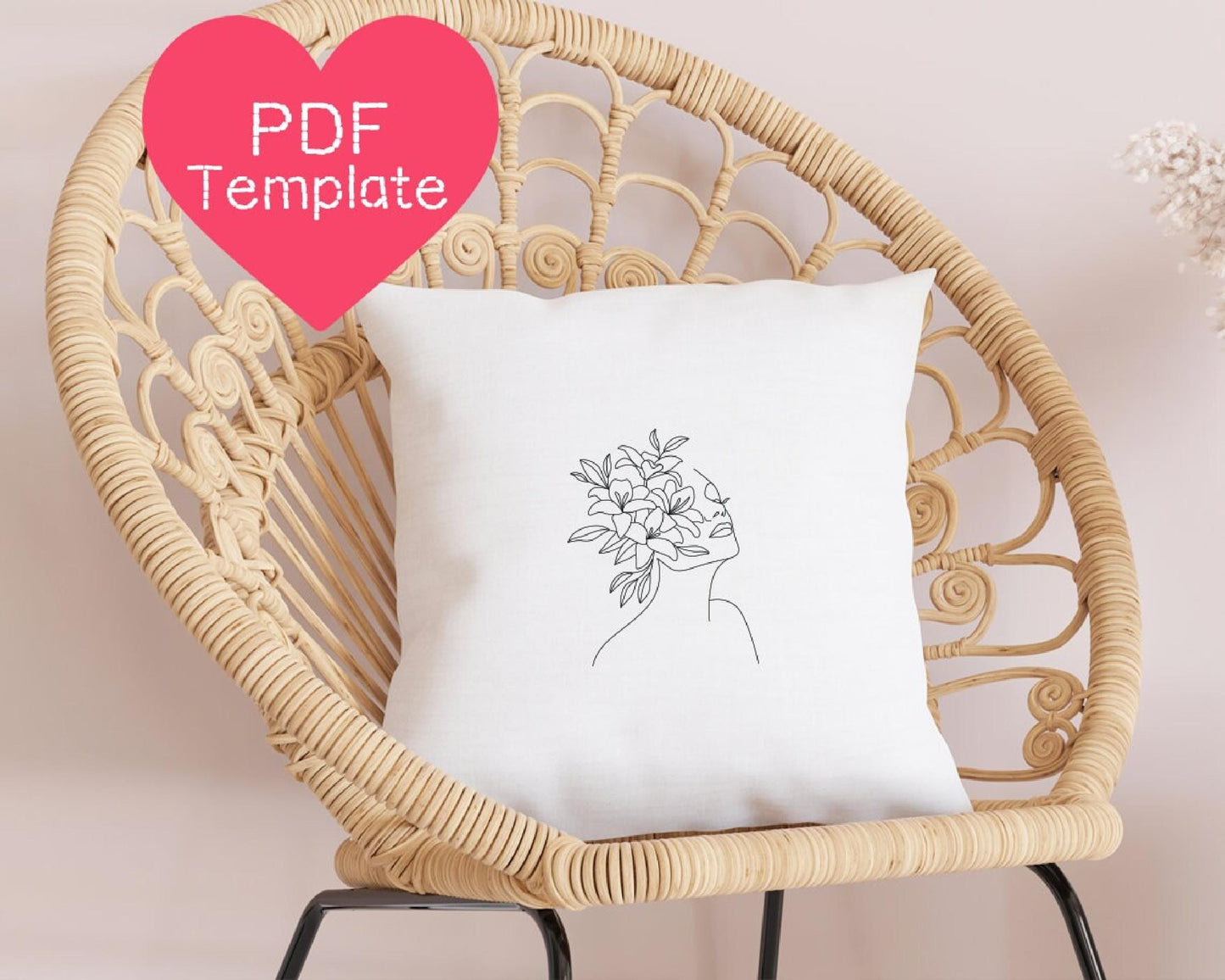 Floral Woman Line Art Embroidery Pattern