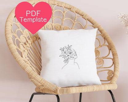 Floral Woman Line Art Embroidery Pattern