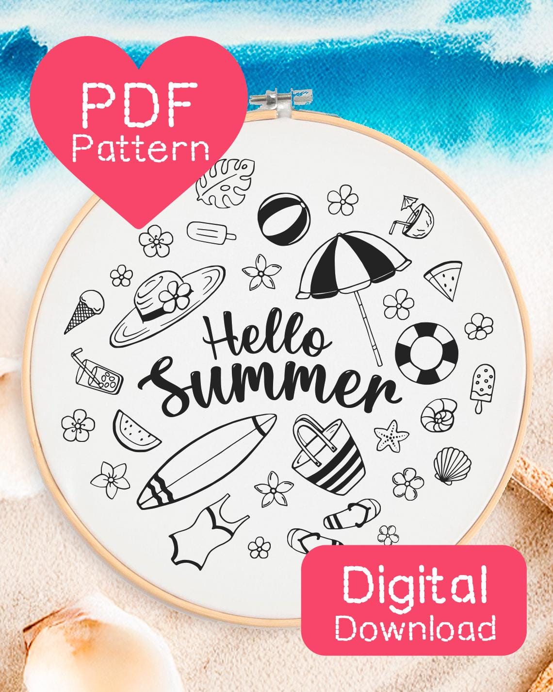 Summer Beach Embroidery Pattern