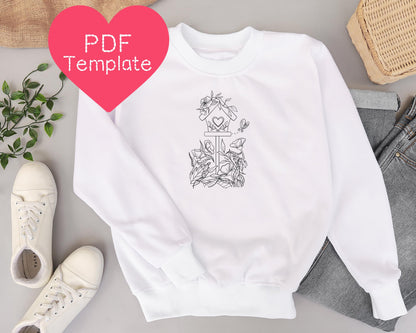 Floral Bird House Embroidery Pattern (3-8" Hoop Size)